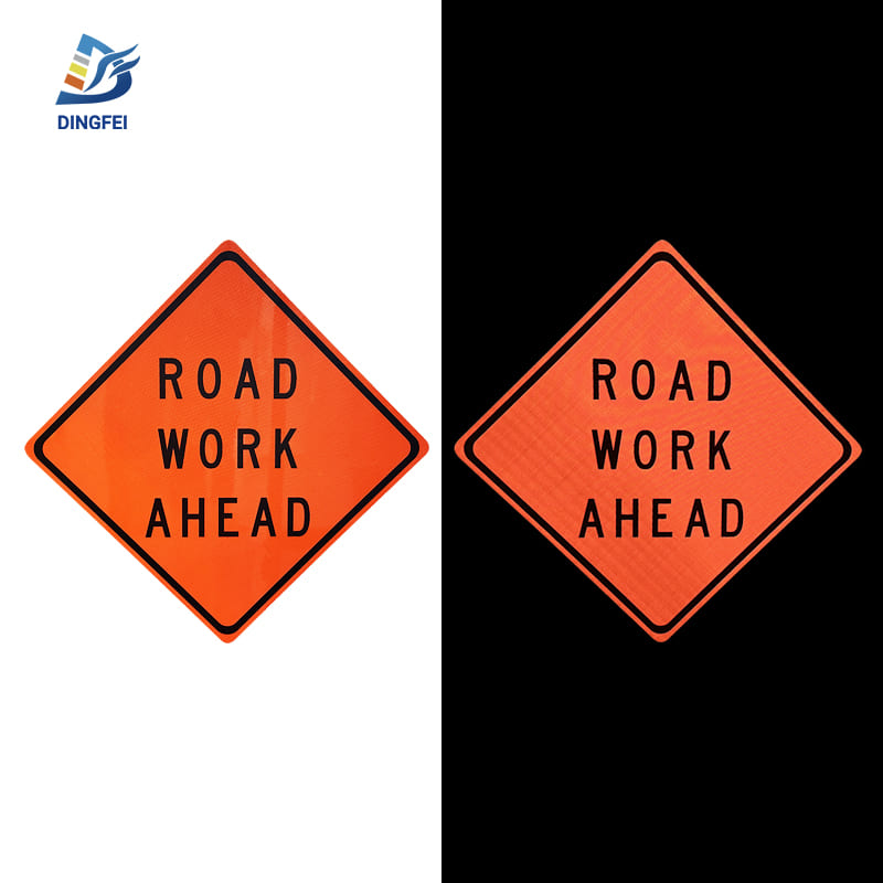 Aluminum Diamond Grade Reflective Road Work Ahead Signs - 